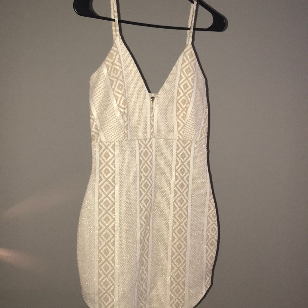 gold and cream mini dress gold back zipper